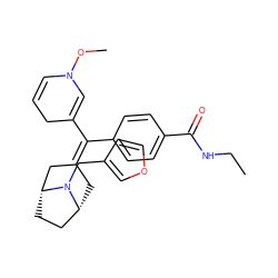 CCNC(=O)c1ccc(C(C2=CN(OC)C=CC2)=C2C[C@@H]3CC[C@H](C2)N3Cc2ccoc2)cc1 ZINC000028395413