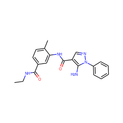 CCNC(=O)c1ccc(C)c(NC(=O)c2cnn(-c3ccccc3)c2N)c1 ZINC000064549867