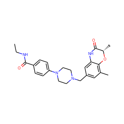 CCNC(=O)c1ccc(N2CCN(Cc3cc(C)c4c(c3)NC(=O)[C@H](C)O4)CC2)cc1 ZINC000096274113