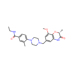 CCNC(=O)c1ccc(N2CCN(Cc3cc4c(c(OC)c3)O[C@H](C)C(=O)N4)CC2)c(C)c1 ZINC000096274103