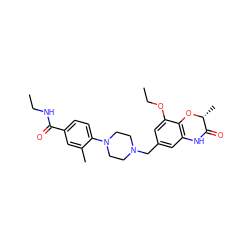 CCNC(=O)c1ccc(N2CCN(Cc3cc4c(c(OCC)c3)O[C@H](C)C(=O)N4)CC2)c(C)c1 ZINC000096274097