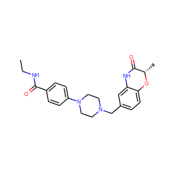 CCNC(=O)c1ccc(N2CCN(Cc3ccc4c(c3)NC(=O)[C@H](C)O4)CC2)cc1 ZINC000096274119