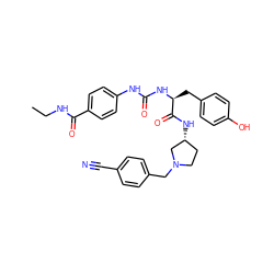 CCNC(=O)c1ccc(NC(=O)N[C@@H](Cc2ccc(O)cc2)C(=O)N[C@@H]2CCN(Cc3ccc(C#N)cc3)C2)cc1 ZINC000049872500