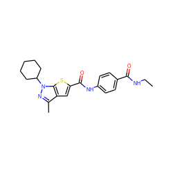 CCNC(=O)c1ccc(NC(=O)c2cc3c(C)nn(C4CCCCC4)c3s2)cc1 ZINC000114711425