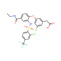 CCNC(=O)c1ccc(Oc2cc(Cl)cc(CC(=O)O)c2)c(NS(=O)(=O)c2ccc(C(F)(F)F)cc2Cl)c1 ZINC000049679920