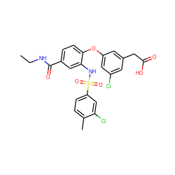 CCNC(=O)c1ccc(Oc2cc(Cl)cc(CC(=O)O)c2)c(NS(=O)(=O)c2ccc(C)c(Cl)c2)c1 ZINC000049694535