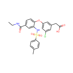 CCNC(=O)c1ccc(Oc2cc(Cl)cc(CC(=O)O)c2)c(NS(=O)(=O)c2ccc(C)cc2)c1 ZINC000045258092