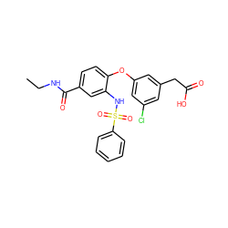 CCNC(=O)c1ccc(Oc2cc(Cl)cc(CC(=O)O)c2)c(NS(=O)(=O)c2ccccc2)c1 ZINC000045258007