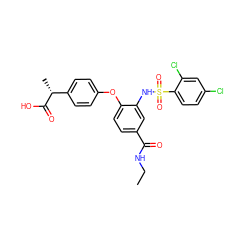 CCNC(=O)c1ccc(Oc2ccc([C@@H](C)C(=O)O)cc2)c(NS(=O)(=O)c2ccc(Cl)cc2Cl)c1 ZINC000049679454