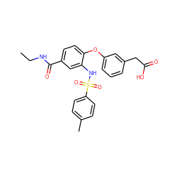 CCNC(=O)c1ccc(Oc2cccc(CC(=O)O)c2)c(NS(=O)(=O)c2ccc(C)cc2)c1 ZINC000045319145