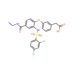 CCNC(=O)c1ccc(Oc2cccc(CC(=O)O)c2)c(NS(=O)(=O)c2ccc(Cl)cc2Cl)c1 ZINC000049722818