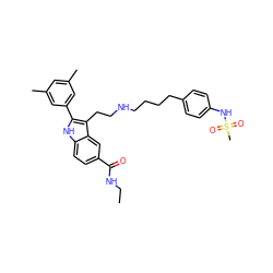 CCNC(=O)c1ccc2[nH]c(-c3cc(C)cc(C)c3)c(CCNCCCCc3ccc(NS(C)(=O)=O)cc3)c2c1 ZINC000029414439