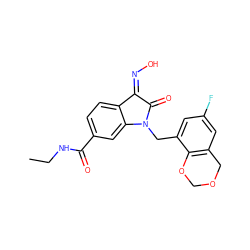 CCNC(=O)c1ccc2c(c1)N(Cc1cc(F)cc3c1OCOC3)C(=O)/C2=N\O ZINC000042989758