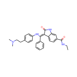 CCNC(=O)c1ccc2c(c1)NC(=O)/C2=C(\Nc1ccc(CCN(C)C)cc1)c1ccccc1 ZINC000101372876