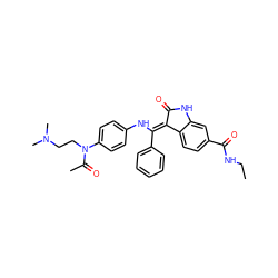 CCNC(=O)c1ccc2c(c1)NC(=O)/C2=C(\Nc1ccc(N(CCN(C)C)C(C)=O)cc1)c1ccccc1 ZINC000101372824