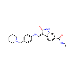 CCNC(=O)c1ccc2c(c1)NC(=O)/C2=C\Nc1ccc(CN2CCCCC2)cc1 ZINC000035997246