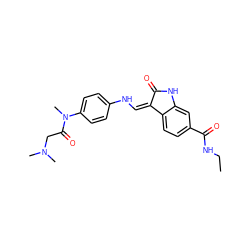 CCNC(=O)c1ccc2c(c1)NC(=O)/C2=C\Nc1ccc(N(C)C(=O)CN(C)C)cc1 ZINC000064527457