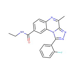 CCNC(=O)c1ccc2nc(C)c3nnc(-c4ccccc4F)n3c2c1 ZINC000095597420