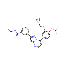 CCNC(=O)c1cccc(-c2cc3nccc(-c4ccc(OC(F)F)c(OCC5CC5)c4)n3n2)c1 ZINC000045364656