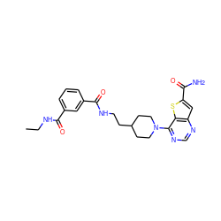 CCNC(=O)c1cccc(C(=O)NCCC2CCN(c3ncnc4cc(C(N)=O)sc34)CC2)c1 ZINC000095586688