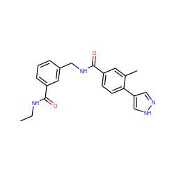 CCNC(=O)c1cccc(CNC(=O)c2ccc(-c3cn[nH]c3)c(C)c2)c1 ZINC001772602309