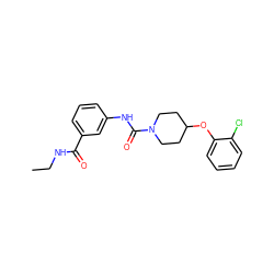 CCNC(=O)c1cccc(NC(=O)N2CCC(Oc3ccccc3Cl)CC2)c1 ZINC000040880393