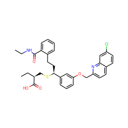 CCNC(=O)c1ccccc1CC[C@H](SC[C@H](CC)C(=O)O)c1cccc(OCc2ccc3ccc(Cl)cc3n2)c1 ZINC000036268461