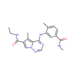 CCNC(=O)c1cn2ncnc(Nc3cc(C(=O)NC)ccc3C)c2c1C ZINC000064426535