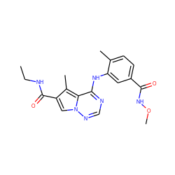 CCNC(=O)c1cn2ncnc(Nc3cc(C(=O)NOC)ccc3C)c2c1C ZINC000006718471