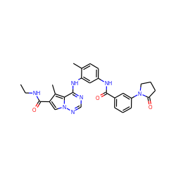 CCNC(=O)c1cn2ncnc(Nc3cc(NC(=O)c4cccc(N5CCCC5=O)c4)ccc3C)c2c1C ZINC000029049146