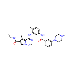 CCNC(=O)c1cn2ncnc(Nc3cc(NC(=O)c4cccc(N5CCN(C)CC5)c4)ccc3C)c2c1C ZINC000029049277