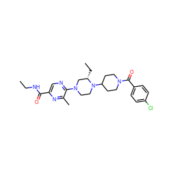 CCNC(=O)c1cnc(N2CCN(C3CCN(C(=O)c4ccc(Cl)cc4)CC3)[C@@H](CC)C2)c(C)n1 ZINC000073196222