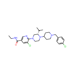 CCNC(=O)c1cnc(N2CCN(C3CCN(Cc4ccc(Cl)cc4)CC3)[C@@H](C(C)C)C2)c(Cl)c1 ZINC000066073770