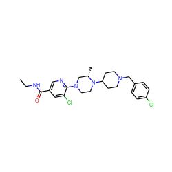 CCNC(=O)c1cnc(N2CCN(C3CCN(Cc4ccc(Cl)cc4)CC3)[C@@H](C)C2)c(Cl)c1 ZINC000066074002