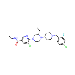 CCNC(=O)c1cnc(N2CCN(C3CCN(Cc4ccc(Cl)cc4F)CC3)[C@@H](CC)C2)c(Cl)c1 ZINC000035836711