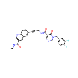 CCNC(=O)c1cnc2ccc(C#CCNC(=O)c3cncn(Cc4ccc(F)c(F)c4)c3=O)cc2c1 ZINC000096176330