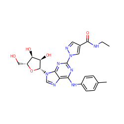 CCNC(=O)c1cnn(-c2nc(Nc3ccc(C)cc3)c3ncn([C@@H]4O[C@H](CO)[C@@H](O)[C@H]4O)c3n2)c1 ZINC000028817744