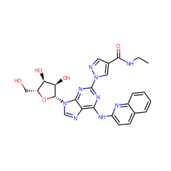 CCNC(=O)c1cnn(-c2nc(Nc3ccc4ccccc4n3)c3ncn([C@@H]4O[C@H](CO)[C@@H](O)[C@H]4O)c3n2)c1 ZINC000028817747