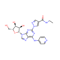 CCNC(=O)c1cnn(-c2nc(Nc3ccncc3)c3ncn([C@@H]4O[C@H](CO)[C@@H](O)[C@H]4O)c3n2)c1 ZINC000028817741