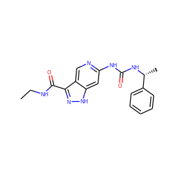 CCNC(=O)c1n[nH]c2cc(NC(=O)N[C@H](C)c3ccccc3)ncc12 ZINC000261174393