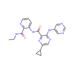 CCNC(=O)c1ncccc1NC(=O)c1nc(C2CC2)cnc1Nc1cncnc1 ZINC000169701841