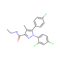 CCNC(=O)c1nn(-c2ccc(Cl)cc2Cl)c(-c2ccc(Cl)cc2)c1C ZINC000013474252