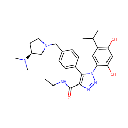 CCNC(=O)c1nnn(-c2cc(C(C)C)c(O)cc2O)c1-c1ccc(CN2CC[C@H](N(C)C)C2)cc1 ZINC000169311433