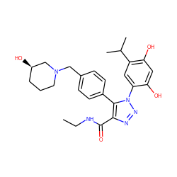 CCNC(=O)c1nnn(-c2cc(C(C)C)c(O)cc2O)c1-c1ccc(CN2CCC[C@@H](O)C2)cc1 ZINC000169311410