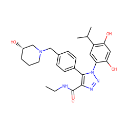 CCNC(=O)c1nnn(-c2cc(C(C)C)c(O)cc2O)c1-c1ccc(CN2CCC[C@H](O)C2)cc1 ZINC000169311412