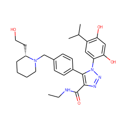 CCNC(=O)c1nnn(-c2cc(C(C)C)c(O)cc2O)c1-c1ccc(CN2CCCC[C@@H]2CCO)cc1 ZINC000169311421