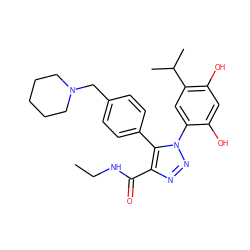 CCNC(=O)c1nnn(-c2cc(C(C)C)c(O)cc2O)c1-c1ccc(CN2CCCCC2)cc1 ZINC000169311414