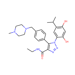 CCNC(=O)c1nnn(-c2cc(C(C)C)c(O)cc2O)c1-c1ccc(CN2CCN(C)CC2)cc1 ZINC000169311429