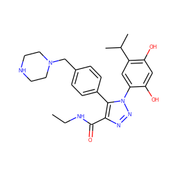 CCNC(=O)c1nnn(-c2cc(C(C)C)c(O)cc2O)c1-c1ccc(CN2CCNCC2)cc1 ZINC000169311428