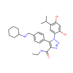 CCNC(=O)c1nnn(-c2cc(C(C)C)c(O)cc2O)c1-c1ccc(CNC2CCCCC2)cc1 ZINC000169311435